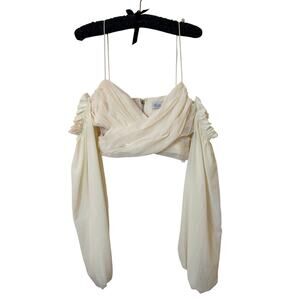 OH Polly Ruched Long Seeve Cropped Top  Ivory SZ 8